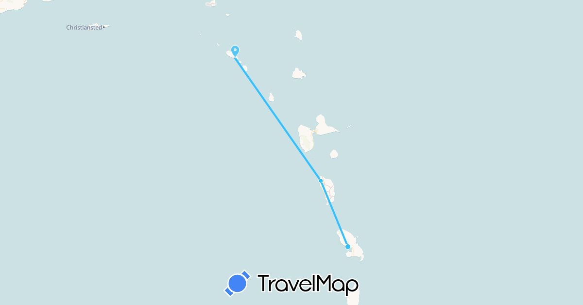 TravelMap itinerary: driving, boat in Dominica, Saint Kitts and Nevis, Martinique (North America)